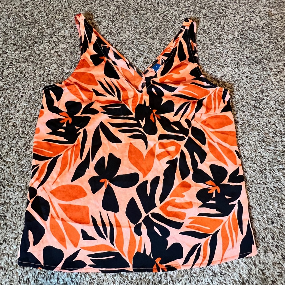 Old Navy Womens Orange Black Tropical Floral V-Neck Sleeveless Tank‎ Top Medium